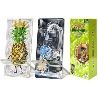 Imagem de NIHO-JIUMA Kits de suporte de telefone Diamond Art, suporte de telefone e espelho de pintura de diamante DIY, presente para adultos/mulheres/adolescentes (abacaxi orgulhoso e mirtilos curiosos)