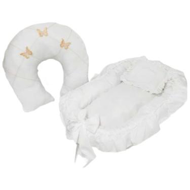 Imagem de Almofada De AmamentaçãO + ColchãO ConfortáVel | Design Em Forma De Asa De Borboleta, Conjunto Decorativo Completo(BRANCO/DOURADO,TRADICIONAL)
