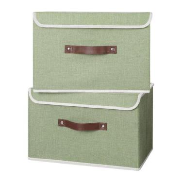 Imagem de Caixas de armazenamento ANMINY com tampa, alças de couro PU, verdes x2