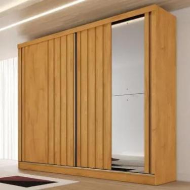 Imagem de Guarda Roupa Casal 1 Espelho 2 Portas de Correr 4 Gavetas Ripado Galat