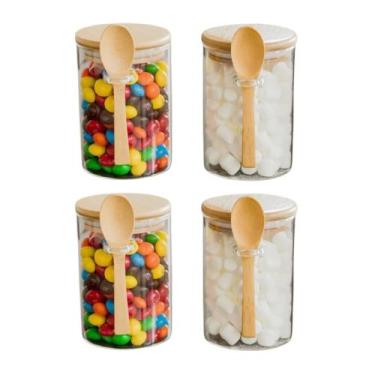Imagem de Kit 4 Pote Hermético De Vidro Redondo Porta Condimento 250ml C/ Tampa 