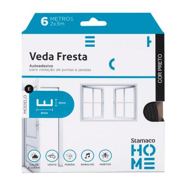 Imagem de Veda Fresta Portas e Janelas Stamaco Home Borracha Vedação Adesiva Modelo E Rolo 6 Metros Preto