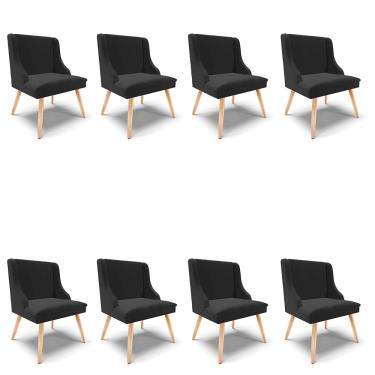 Imagem de Kit 08 Cadeiras de Jantar Liz Veludo Preto Pés Palito Natural D03 - D'Rossi
