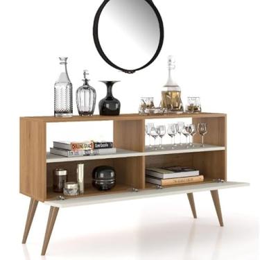 Imagem de Rack Bancada Tv 43 Pol. Sala Com Pes Retro 1 Gaveteiro 68 * 30 * 97cm(Nature/Off)