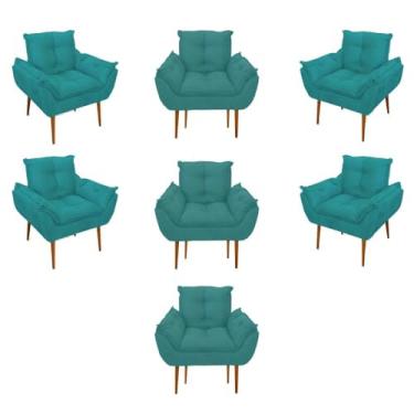 Imagem de Kit 07 Poltronas Decorativas Opala Retro Consultório Cor:azul Turquesa