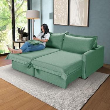 Imagem de Sofá 3 Lugares Living Retrátil Bali Almofadas Soltas em Linho (Verde)