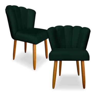 Imagem de Kit 2 Cadeiras de Jantar Pétala Estofada Pés Palito Veludo Verde - Montanaris Decor