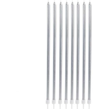 Imagem de Velas De Aniversário Palito 18Cm Metalizada Prata 8 Unid Ful