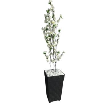 Imagem de Planta Artificial Grande, Planta Artificial Cerejeira Rosa com Vaso de Rattan Decorativo, Natural e Realista(Cerejeira Branca Vaso Preto)