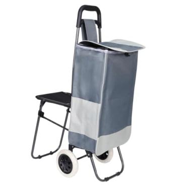 Imagem de Carrinho De Compras Dobrável C Rodas E Assento Reforçado(CINZA)