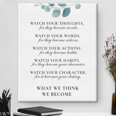 Imagem de Tela inspiradora arte de parede motivacional Watch Your Thoughts impressão em tela positiva pintura em tela escritório casa sala de aula decoração de parede presente emoldurado 20 x 25 cm