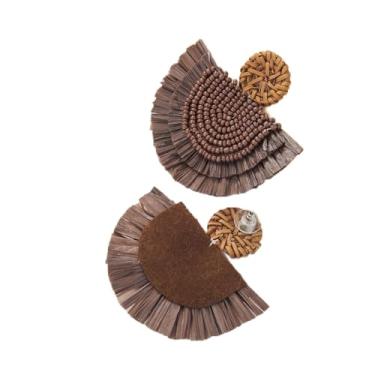 Imagem de Brincos de franja com contas boêmias com franja longa pendente, brincos de ráfia para mulheres, no size, Metal, Sem pedra preciosa