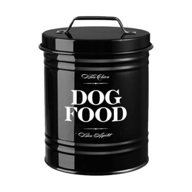 Imagem de FJMQHU Recipiente para Ração de Animais de Estimação, Recipiente para Armazenar Ração para Cães, Lata Metálica Hermética para Biscoitos Caninos, Recipiente P, Preto