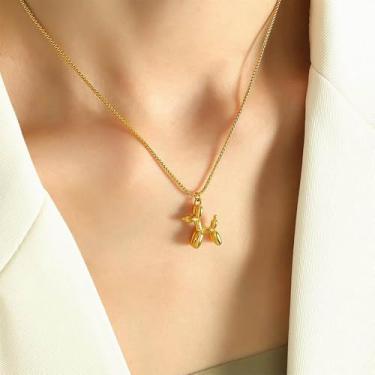 Imagem de Colar com pingente de cachorro com balão colorido - design fofo de poodle para mulheres, one size, Aço inoxidável, Sem Pedra Preciosa