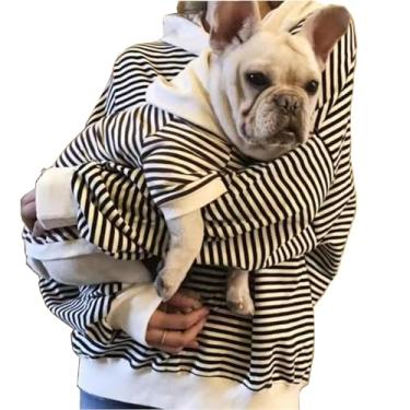 Imagem de Roupas combinando para cães e donos vendidas separadamente, moletom listrado Mom Dad Dog para cães pequenos e gatos, moletom para filhotes outono inverno (preto, PP para animais de estimação)