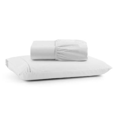 Imagem de Jogo Cama Lençol Bali Solteiro Percal 180 Fios 100% Algodão Ponto Palito 2 Peças - Branco