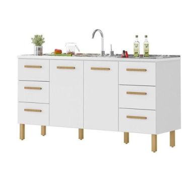 Imagem de Balcão Belém Para Pia 1,60m Com Portas E Gavetas Branco - MILANI MOVEL