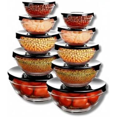 Imagem de Jogo 10 Potes de Vidro 5 Tamanhos (Bowls) - Kit Tigelas com Tampa (Cores Sortidas) - Freezer e Micro-ondas (5)