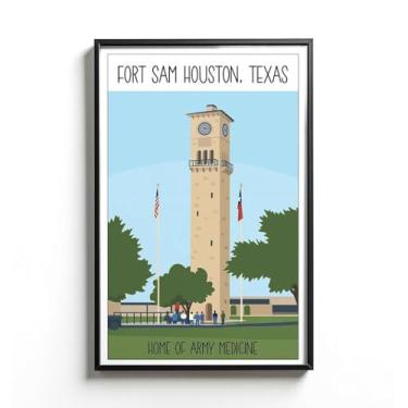 Imagem de LCGifts Pôster Fort Sam Houston Texas - Ilustração da Casa da Medicina do Exército - Arte de Base Militar Histórica - Decoração de Parede Patriótica Vintage - Pôster Estilo Retrô para Escritório ou