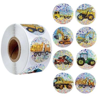 Imagem de 500 peças de adesivos de caminhão para crianças, 8 estilos, rolos de adesivos de carro de desenho animado, lembrancinhas de festa de caminhão monstro, adesivos de vinil à prova d'água para