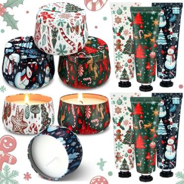 Imagem de Conjunto de 6 conjuntos/12 peças, presentes de Natal a granel para mulheres, velas perfumadas e creme para as mãos, conjunto de meias de Natal, creme para as mãos, presente relaxante de spa, tamanho