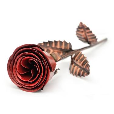 Imagem de COPPER AGE Rosa de aniversário de bronze com suporte - 8º e 19º aniversário para mulheres - Flor de metal eterna - presente para esposa, presente de bronze para esposa, decoração de rosa de metal