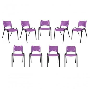Imagem de Kit 9 Cadeiras Iso Para Escola Escritório Comércio Roxa Base Preta