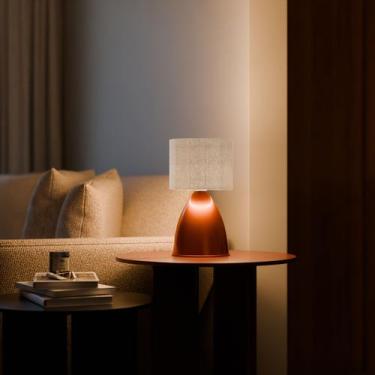 Imagem de Kit 2 Abajur de Mesa Clássico Bojudo Cor Cobre Com Cúpula Algodão Para