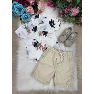 Imagem de Conjunto Meninos Lucas Banana Club - Shorts de Linho e Camisa Off Flor