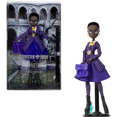 Imagem de Monster High x Boneca de quarta-feira e acessórios, Bianca Barclay colecionável em uniforme da academia Nevermore com amuleto de sirene, mochila e suporte de boneca, JDR71