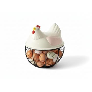 Imagem de Cesta decorativa de ovos de galinha para bancada | Suporte de ovo de arame de metal para coletar ovos frescos | Organizador de armazenamento de decoração de galinha estilo fazenda