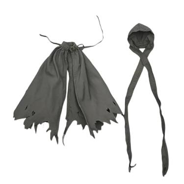 Imagem de harayaa Capa e chapéu para bonecos de ação em escala 1:12, fantasias de bonecas, mini figuras de ação, acessórios para bonecos de ação masculinos e femininos, Preto