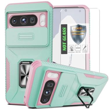 Imagem de Capa para Pixel 8 Pro, com capa de lente de câmera deslizante, protetor de tela HD, suporte de anel giratório de 360°, capa protetora à prova de choque de grau militar AYMECL para Google Pixel 8 Pro