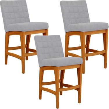 Imagem de Kit 03 Banquetas Baixa Cozinha Bancada L02 Cinza