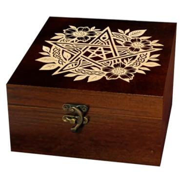 Imagem de arricraft 1 caixa de armazenamento de lembranças, pentagramas rituais flor padrão quadrado pinheiro tarô cartão caixa de memória para aniversário de joias 12 x 12 x 6 cm (4,72 x 4,72 x 2,36 polegadas)