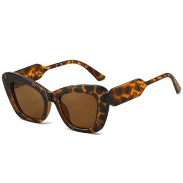 Imagem de JRLLFD Óculos de sol vintage de armação grande para mulheres e homens, moda ao ar livre, fotografia de rua, UV400 (marrom leopardo)