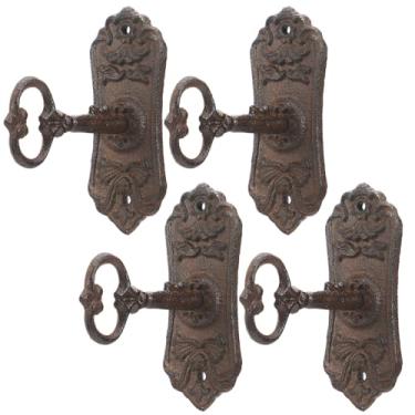 Imagem de Pelopy Pacote com 4 ganchos decorativos vintage de ferro fundido suporte de parede chave vitoriana para pendurar casacos, bolsas, chapéus, toalhas, cabide, decoração rústica de casa de fazenda (marrom