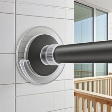 Imagem de Suporte de haste de chuveiro com adesivo forte, pacote com 2 suportes de varão de cortina de tensão sem perfuração para parede (haste não incluída)