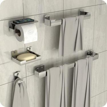 Imagem de Kit Acessórios Para Banheiro Inox Adesivo 5pçs ELG - MetalCromo