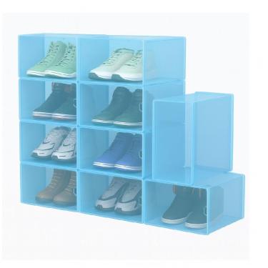 Imagem de Kit 6 Box Multiuso Dobrável Sapatos Caixa Empilhável Tampa Organização Closet Quarto Guarda Roupa Sapateira Azul