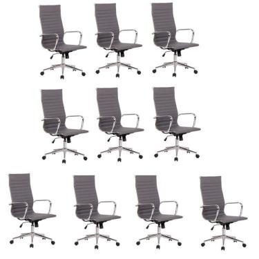 Imagem de Conjunto 10 Cadeiras de Escritório Presidente Giratória Sevilha Alta Cinza