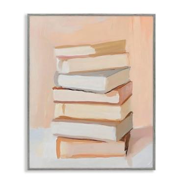 Imagem de Stupell Industries Book Stack Soft Orange Gray Framed Giclee Art, design by LSR Design Studio, 20 x 16