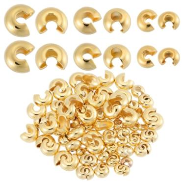 Imagem de SUNNYCLUE 1 caixa 120 peças 3 tamanhos real banhado a ouro 18K cobre contas de crimpagem tampas de nó pequenas pontas redondas meio abertas tampas de metal friso contas de metal para fazer joias