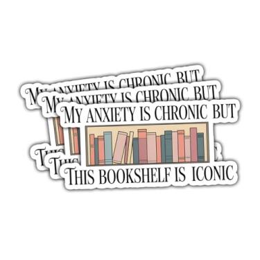 Imagem de (3 peças - 7,6 cm) My Anxiety is Chronic But This Bookshelf is Iconic Stickers, Funny Book Lover Decalques de vinil presentes para leitores, bibliotecários, professores, estudantes, laptop, garrafa de