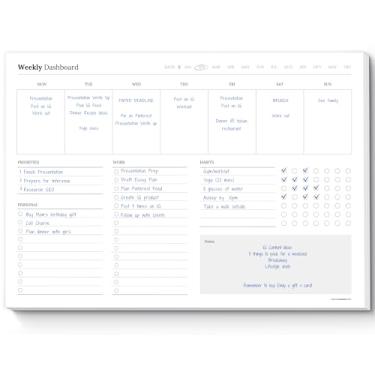 Imagem de Bloco de notas semanal do painel de tarefas – Planejador semanal sem data com rastreador de hábitos e notas – Layout A4 minimalista para produtividade, organização e gerenciamento de tempo (mono)