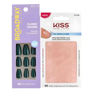 Imagem de Kit Kiss New York: Unhas Postiças Bailarina Longo Oatmeal e Abas Adesivas De Unhas