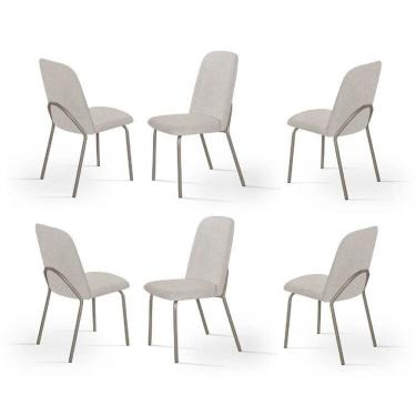 Imagem de Kit 6 Cadeiras de Jantar Aço e Boucle California Bege