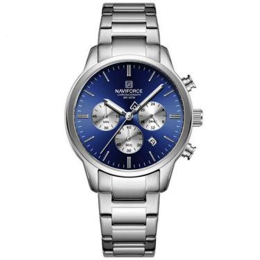 Imagem de Relogio Masculino Esportivo Casual Quartzo Em Aço Inoxidável 30m À Prova Da Água Azul Prata