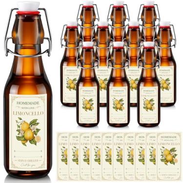 Imagem de LemonRoad 10 Garrafas de Limoncello de 227 g Garrafas de Vidro Swing Top para Limoncello Vidro de Cerveja Amber Flip Top com Tampas Herméticas Etiquetas para Natal, Cerveja, Casamento, Lembranças de
