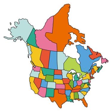Imagem de Adesivo de mapa decalque EUA e Canadá, rastreamento de viagem tamanho pequeno EUA 50 State Visit adesivo para motocicleta, carro, janela, mala, laptop, trailer, trailer e bicicleta